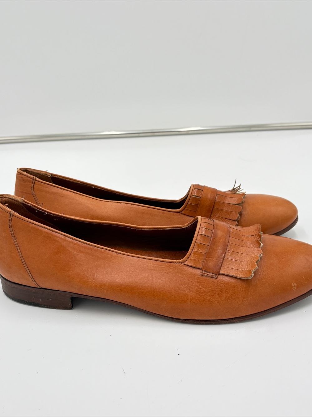 Vintage Neiman Marcus Fringe Penny Loafers Flats Brown Leather Italy Women’s 10